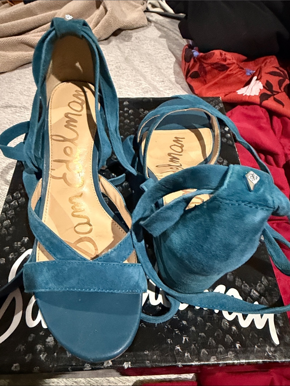 Sam Edelman Teal Suede Lace-Up Wedge Sandals - Picture 5 of 6